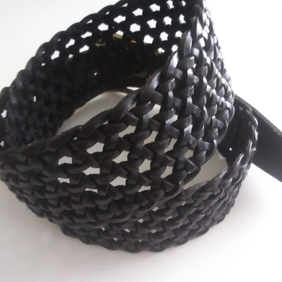 Talbots Wide Woven Leather Belt, Two-Tone Black and Brown - Picture 8 of 12